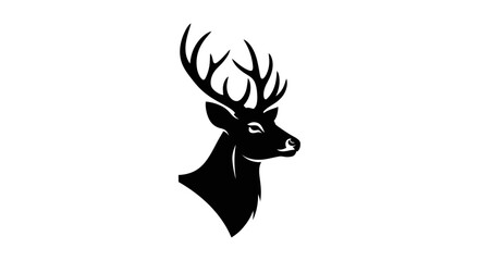 Deer profile portrait captured as a clean black vector illustration featuring detailed antler structures for versatile design applications. © yanto