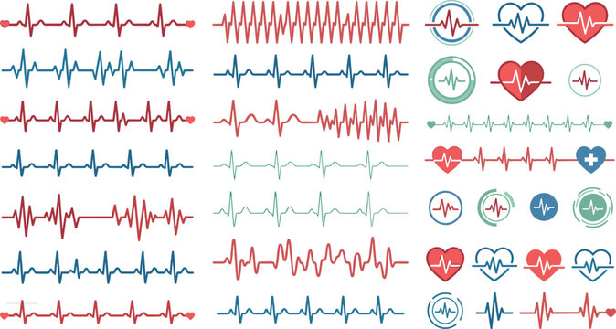 Heart Monitor Illustration Featuring ECG and Health Scenes in Vector Artwork