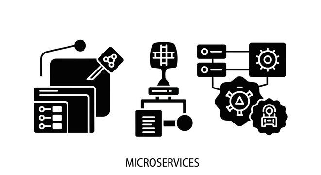 Microservices Technology Icons: Database, Network, Workflow & Presentation