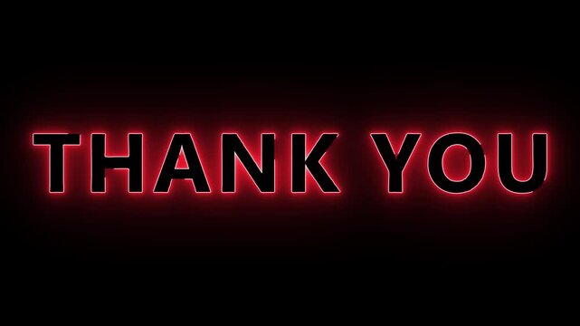 Neon Thank you text animation on black background, neon thank you text sign animated with alpha channel.
