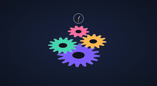 Animated colorful gears rotating with clock motion animation