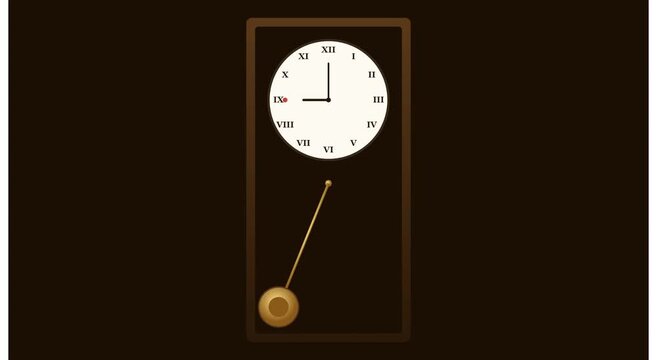 Classic pendulum wall clock swinging rhythmically on animation