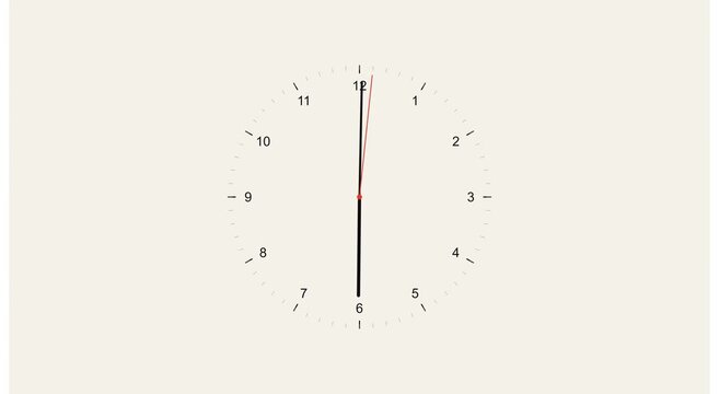 Minimalist analog clock face moving hands time lapse animation