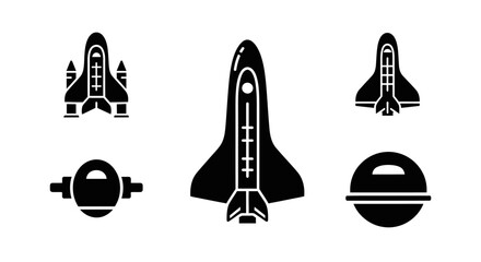 Fototapeta premium Spacecraft Icons: Rocket, Shuttle, Spaceship, Satellite, UFO