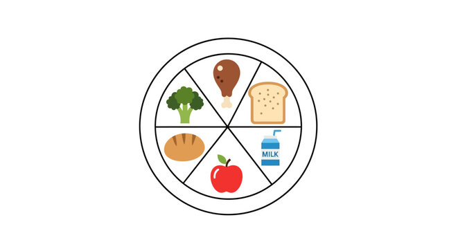 Balanced diet plate with food groups.