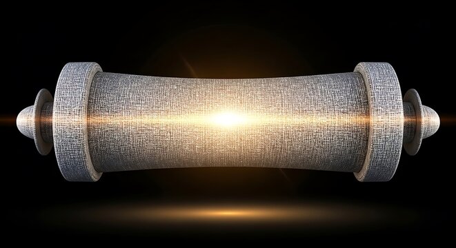3d rendering of a textured fabric scroll with glowing light