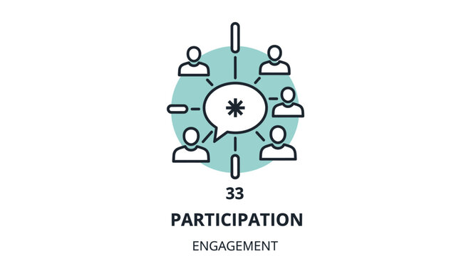 Teamwork, Participation and Engagement Icon - People in Circle Discussing Ideas