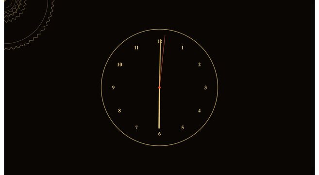 Minimalist gold clock face moving hands time lapse animation