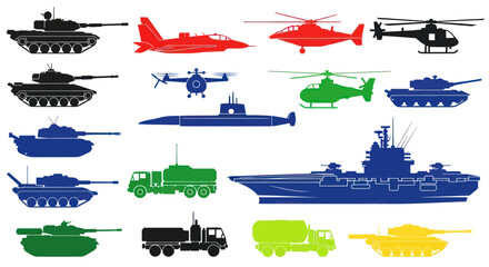 Military Vehicles Tanks Helicopters Ships. © Wejang