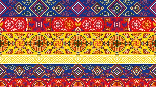 Korean pattern featuring traditional colorful geometric and circular motifs colorful geometric