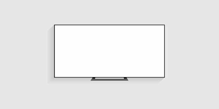 4K TV flat screen lcd or oled, plasma, realistic illustration, White blank monitor mockup. wide flatscreen monitor hanging on the wall