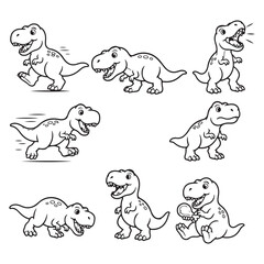 Cute Tyrannosaurus Rex Cartoon Character Collection with Different Poses Line Art Se © Ikmalia