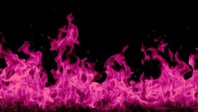 Vivid pink flames dance against a dark, ebony background. Fiery light creates a dramatic and bold visual