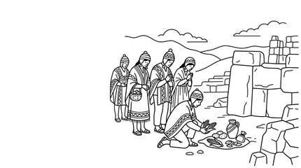 Obraz premium Indigenous People Performing Ancient Ritual Near Stone Ruins