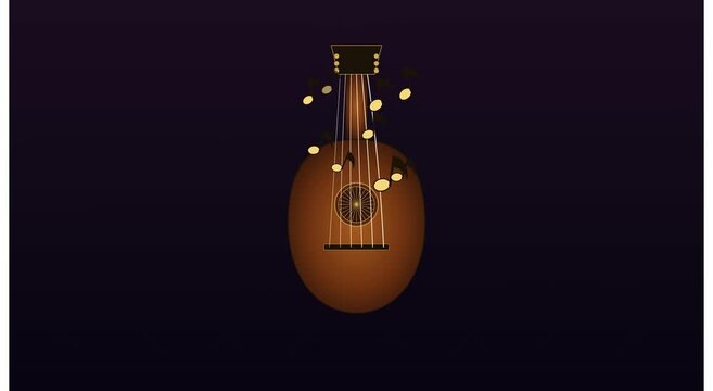 Animated acoustic guitar with floating musical notes animation
