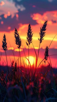 Golden sunset over grass