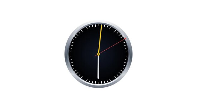 Minimalist analog clock face with moving hands time animation