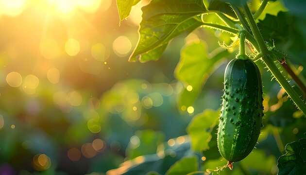 Growing cucumber, sunrise