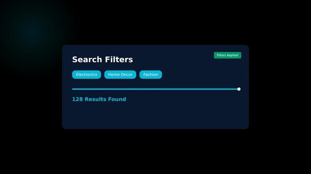 Modern UI filter dashboard animation. Interactive data control interface. Digital software panel interaction
