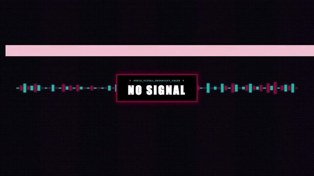 Futuristic Glitch Audio Visual Broadcast Crash No Signal Waveform UI Terminal Screen Display.