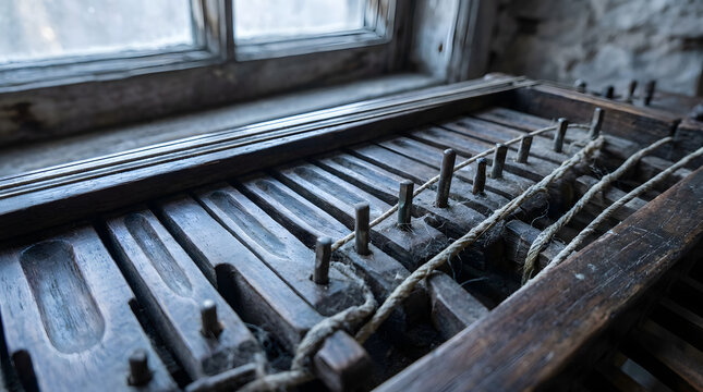 Old wooden torture rack in abandoned room