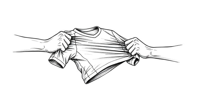 Illustration of stretched white tshirt with hands pulling.