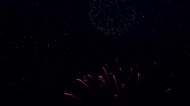 Stunning dynamic fireworks celebration explodes across dark night sky with vibrant colors marking a joyful event