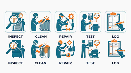 Fototapeta premium Technician inspect and repair industrial equipment with tools and log results carefully