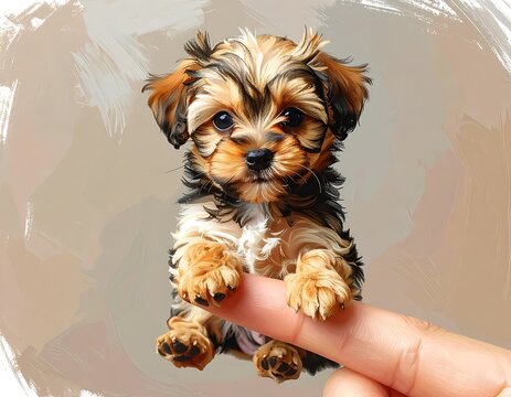 Cute small brown puppy on hand.