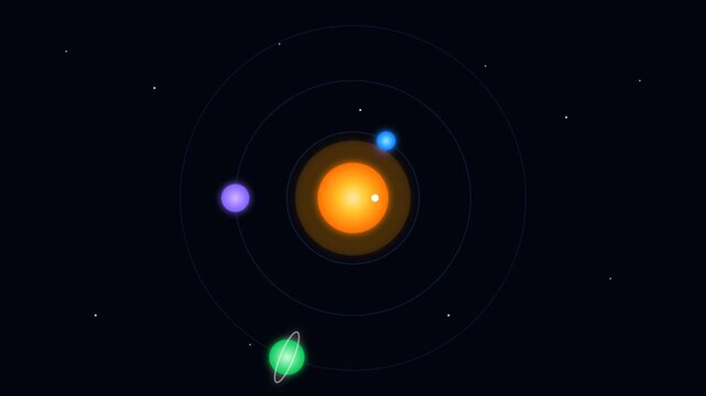 Solar system planets orbiting around a bright sun in space