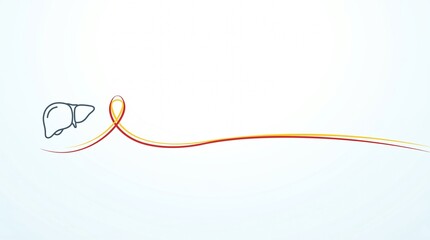 Obraz premium Continuous Line Liver with Red Yellow Awareness Ribbon for World Hepatitis Day Poster