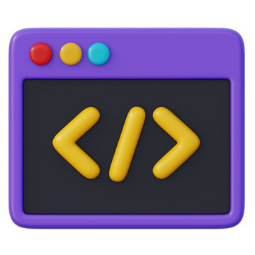 3d code bracket web browser window for programming software technology and developer dashboard tools