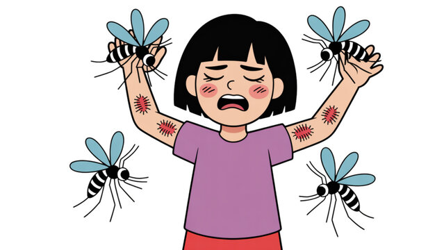 Dengue fever mosquito bite concept vector design showing skin reaction infection transmission and healthcare medical awareness illustration