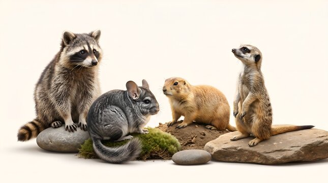 Four Cute Mammals Together Peaceful Scene
