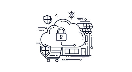 Fototapeta premium Cloud Security for Online Shopping and Business Data Protection
