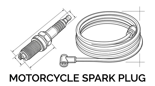 Motorcycle spark plug and ignition coil cable line diagram.