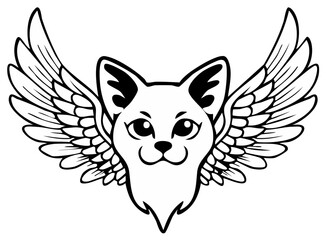 Obraz premium Cartoon Cat Face with Wings, Black and White, Whimsical Design