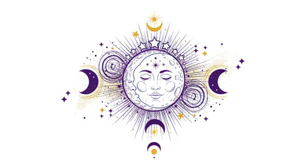 Celestial Moon Phases and Stars Illustration © Tembok