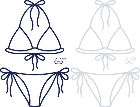 Bikini Two Piece Swimsuit Outline Vector Illustration Isolated on White Background