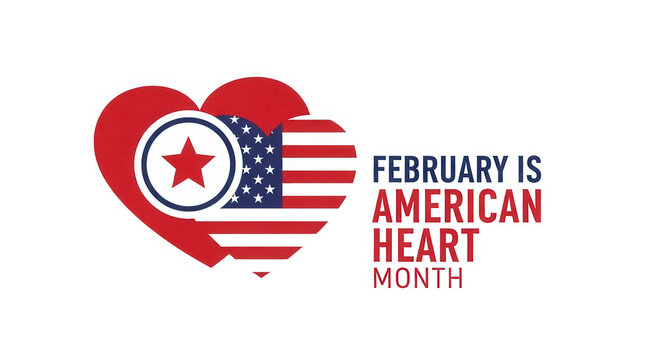 American heart month emblem with heart shape and usa flag pattern isolated on transparent background