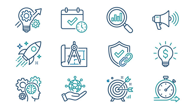 Business icons set for strategy planning.