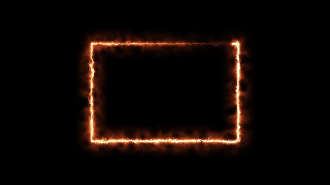Rectangular frame border made of burning fire on black background flame square