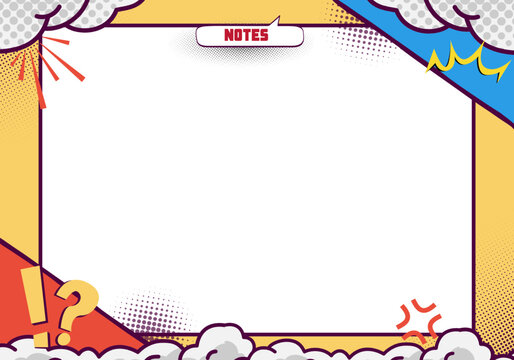 Vibrant comic book style notes template with speech bubbles and exclamation marks