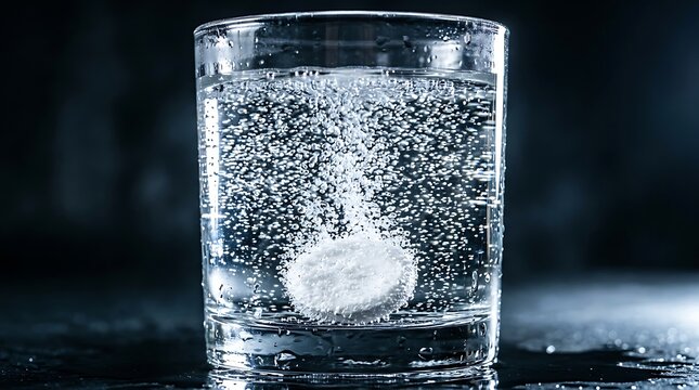 Effervescent tablet dissolving in a glass of water