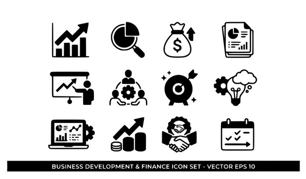 Minimal Blue Business Development Icon Collection Vector EPS