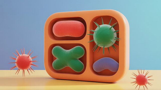 Microscopic organism with flagella and internal structures, isolated on transparent background