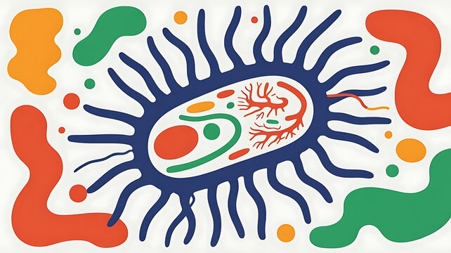 Microscopic organism with flagella and internal structures, isolated on transparent background