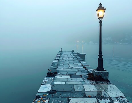 Misty Pier With Lamp