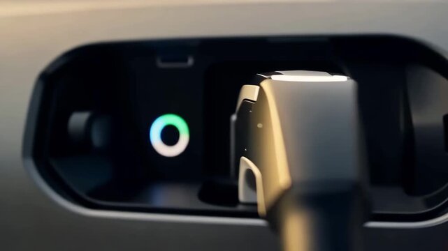 Close up of unbranded electric vehicle charging with cable at outdoor station 4k