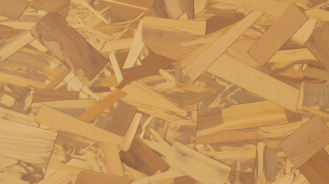 OSB Oriented strand board wood house seamless background texture &ndash; pattern of flat fibreboard building panel from wooden chip material used in construction of floor, roof and walls.
